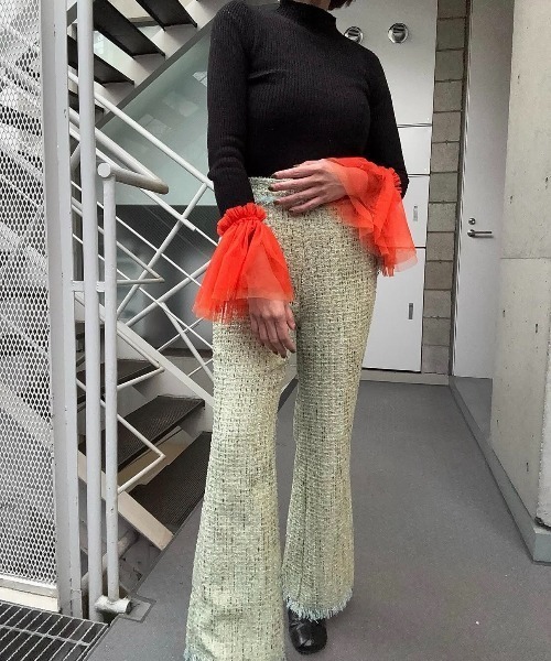 ENCLOSURE(エンクロージャー)の「【ENCLOSURE】Tweed fringe wide pants(その他パンツ・レディース・グリーン/ブラウン/ブルー・FREE)」の10枚目の写真