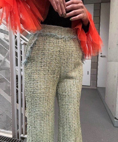 ENCLOSURE(エンクロージャー)の「【ENCLOSURE】Tweed fringe wide pants(その他パンツ・レディース・グリーン/ブラウン/ブルー・FREE)」の12枚目の写真
