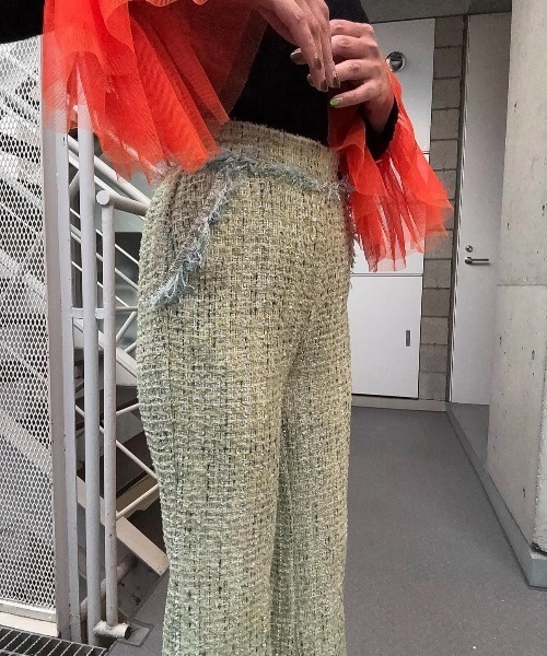 ENCLOSURE(エンクロージャー)の「【ENCLOSURE】Tweed fringe wide pants(その他パンツ・レディース・グリーン/ブラウン/ブルー・FREE)」の13枚目の写真