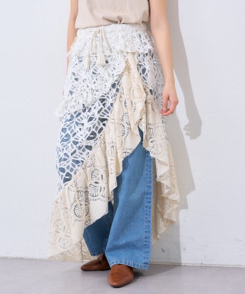 etsinta（エシンタ）の「【etsinta/エシンタ】レースアシメスカートINDIA（スカート・レディース・アイボリー・ONE SIZE）」の2枚目の写真