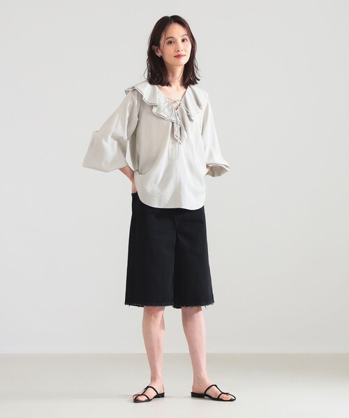 Demi-Luxe BEAMS（デミルクス ビームス）の「【8/6値下げ】ラッフル ボリューム ブラウス［手洗い可］（シャツ/ブラウス・レディース・ブラック系その他3/ホワイト・ONE SIZE）」の8枚目の写真