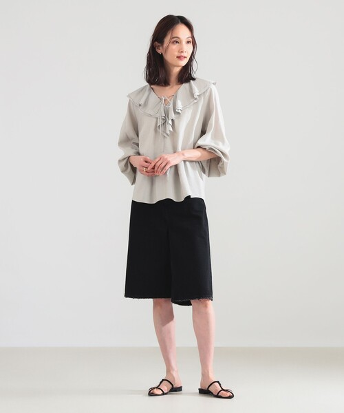 Demi-Luxe BEAMS（デミルクス ビームス）の「【8/6値下げ】ラッフル ボリューム ブラウス［手洗い可］（シャツ/ブラウス・レディース・ブラック系その他3/ホワイト・ONE SIZE）」の9枚目の写真