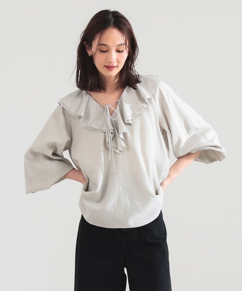Demi-Luxe BEAMS（デミルクス ビームス）の「【8/6値下げ】ラッフル ボリューム ブラウス［手洗い可］（シャツ/ブラウス・レディース・ブラック系その他3/ホワイト・ONE SIZE）」の12枚目の写真