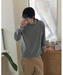 ストライプフードロングスリーブ (グレー)