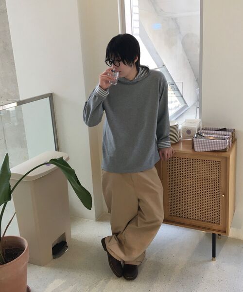 TOFFEE(トフィー)の「ストライプフードロングスリーブ (グレー)(パーカー・メンズ・その他・SMALL/MEDIUM/LARGE/X-LARGE)」の4枚目の写真