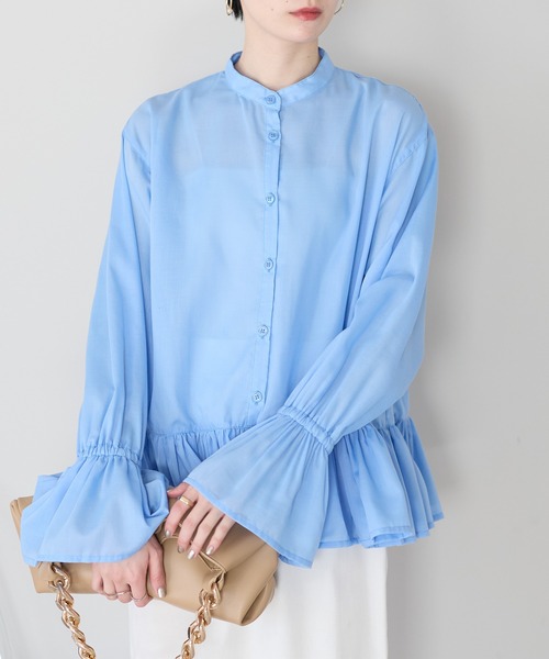 r.（アールドット）の「裾フリルブラウス（シャツ/ブラウス・レディース・ホワイト/ブルー/キナリ/ブラック・FREE）」の4枚目の写真