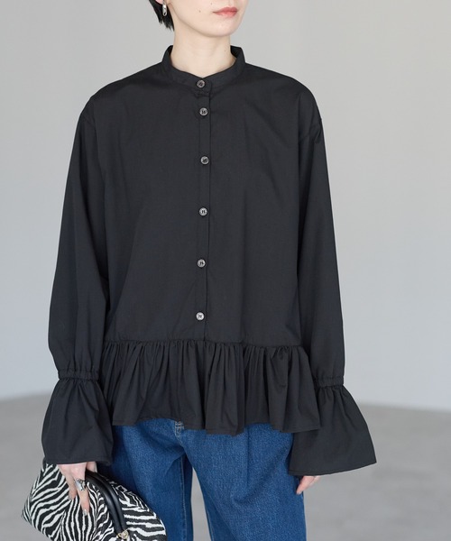 r.（アールドット）の「裾フリルブラウス（シャツ/ブラウス・レディース・ホワイト/ブルー/キナリ/ブラック・FREE）」の3枚目の写真