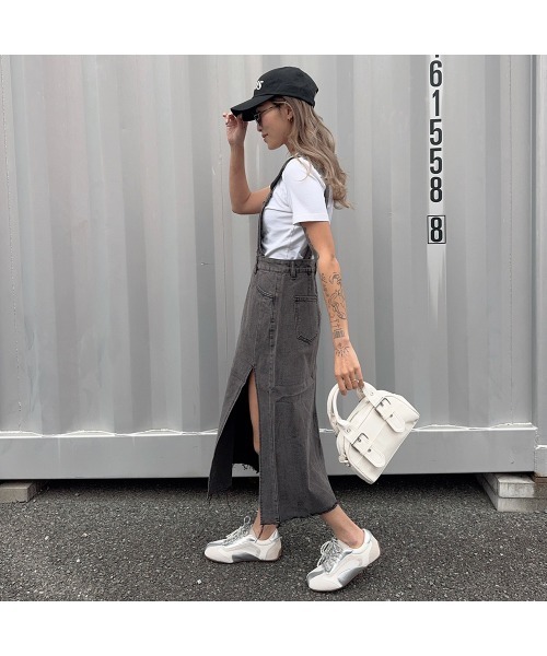 セール】サイドスリットサロペットスカート（サロペット