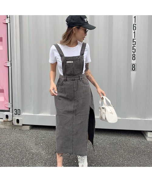 セール】サイドスリットサロペットスカート（サロペット