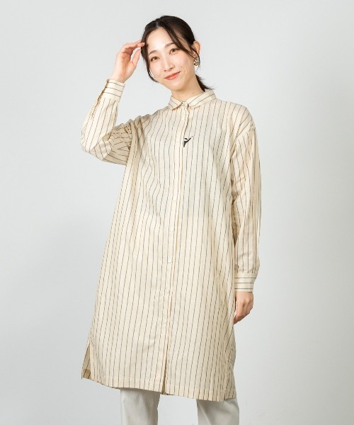 STUDIO PICONE(スタジオピッコーネ)の「綿麻ストライプシャツワンピース(ワンピース・レディース・ホワイト/ネイビー/ベージュ/ブルー・L/M/LL)」の12枚目の写真