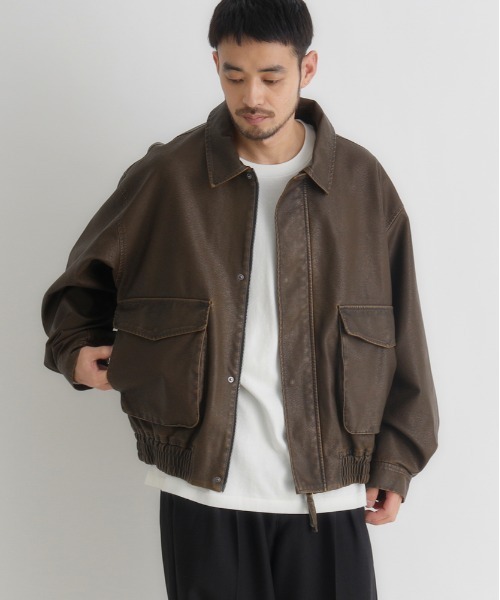 BACK NUMBER】フェイクレザーフライトJKT (ヴィンテージ加工 / A2