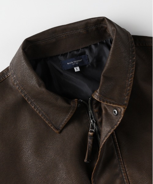 BACK NUMBER（バックナンバー）の「【BACK NUMBER】フェイクレザーフライトジャケット (ヴィンテージ加工 / A2ベース / カジュアルアウター)（ブルゾン・メンズ・ブラック/ブラウン・M/L/XL/S）」の4枚目の写真