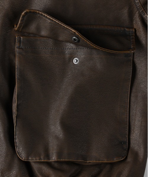 BACK NUMBER（バックナンバー）の「【BACK NUMBER】フェイクレザーフライトジャケット (ヴィンテージ加工 / A2ベース / カジュアルアウター)（ブルゾン・メンズ・ブラック/ブラウン・M/L/XL/S）」の5枚目の写真