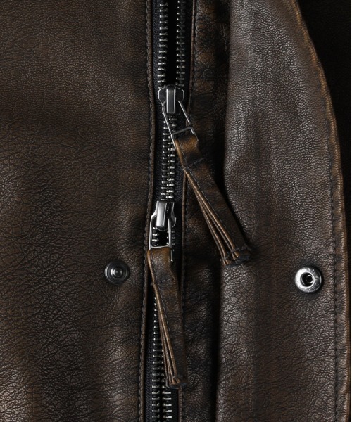 BACK NUMBER（バックナンバー）の「【BACK NUMBER】フェイクレザーフライトジャケット (ヴィンテージ加工 / A2ベース / カジュアルアウター)（ブルゾン・メンズ・ブラック/ブラウン・M/L/XL/S）」の6枚目の写真