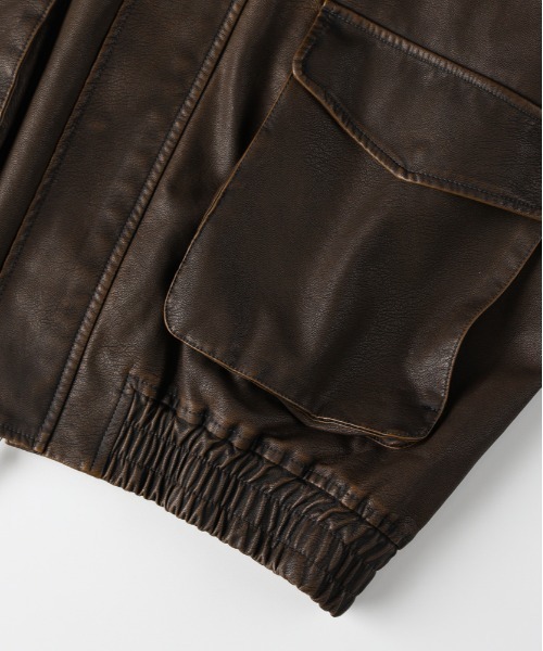 BACK NUMBER（バックナンバー）の「【BACK NUMBER】フェイクレザーフライトジャケット (ヴィンテージ加工 / A2ベース / カジュアルアウター)（ブルゾン・メンズ・ブラック/ブラウン・M/L/XL/S）」の8枚目の写真