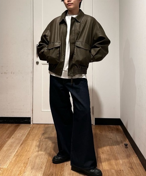 BACK NUMBER（バックナンバー）の「【BACK NUMBER】フェイクレザーフライトジャケット (ヴィンテージ加工 / A2ベース / カジュアルアウター)（ブルゾン・メンズ・ブラック/ブラウン・M/L/XL/S）」の12枚目の写真