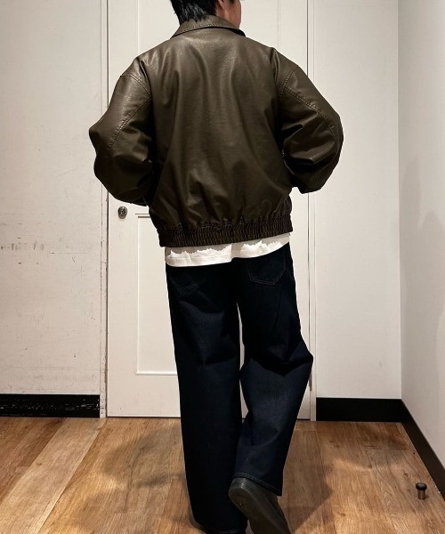 BACK NUMBER（バックナンバー）の「【BACK NUMBER】フェイクレザーフライトジャケット (ヴィンテージ加工 / A2ベース / カジュアルアウター)（ブルゾン・メンズ・ブラック/ブラウン・M/L/XL/S）」の14枚目の写真