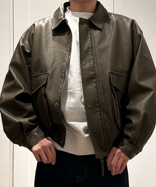 BACK NUMBER（バックナンバー）の「【BACK NUMBER】フェイクレザーフライトジャケット (ヴィンテージ加工 / A2ベース / カジュアルアウター)（ブルゾン・メンズ・ブラック/ブラウン・M/L/XL/S）」の11枚目の写真