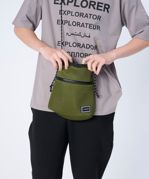 FLASH PACKER（フラッシュパッカー）の「FLASH PACKER フラッシュパッカー / メッシュ 巾着ミニショルダーバッグ // XNB-POUCH(MESH)（ショルダーバッグ・メンズ・カーキ/ブラック/イエロー・FREE）」の5枚目の写真