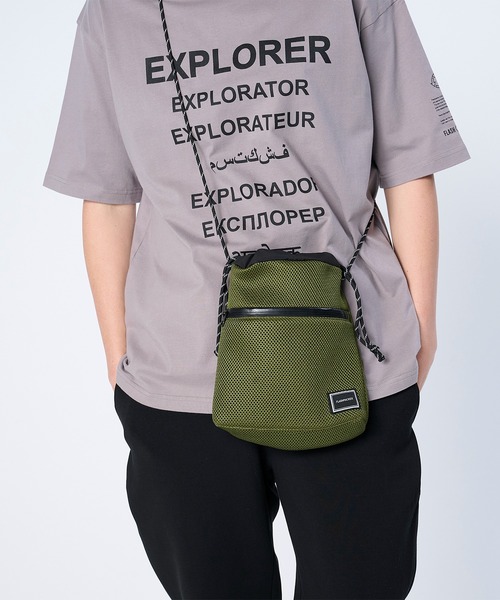 FLASH PACKER（フラッシュパッカー）の「FLASH PACKER フラッシュパッカー / メッシュ 巾着ミニショルダーバッグ // XNB-POUCH(MESH)（ショルダーバッグ・メンズ・カーキ/ブラック/イエロー・FREE）」の6枚目の写真