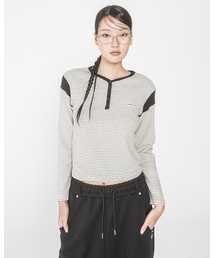 STRIPE SHOULDER BLOCK HENRY L/S TEE(IVORY)