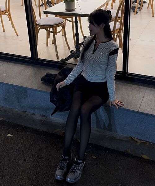 HAVISM(ヘビズム)の「STRIPE SHOULDER BLOCK HENRY L/S TEE(IVORY)(Tシャツ/カットソー・レディース・その他・ONE SIZE)」の6枚目の写真