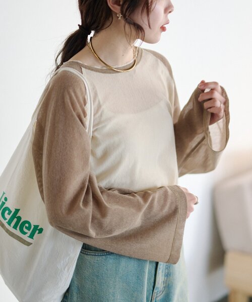 CIAOPANIC TYPY（チャオパニックティピー）の「【2WAY】シアーラグランヘンリーネックTee（Tシャツ/カットソー・レディース・グレー/イエロー/アイボリー/ミント・ONE SIZE）」の4枚目の写真