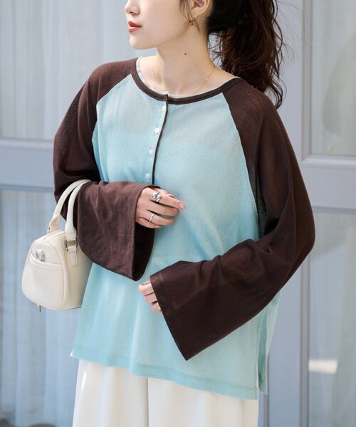 CIAOPANIC TYPY（チャオパニックティピー）の「【2WAY】シアーラグランヘンリーネックTee（Tシャツ/カットソー・レディース・グレー/イエロー/アイボリー/ミント・ONE SIZE）」の3枚目の写真