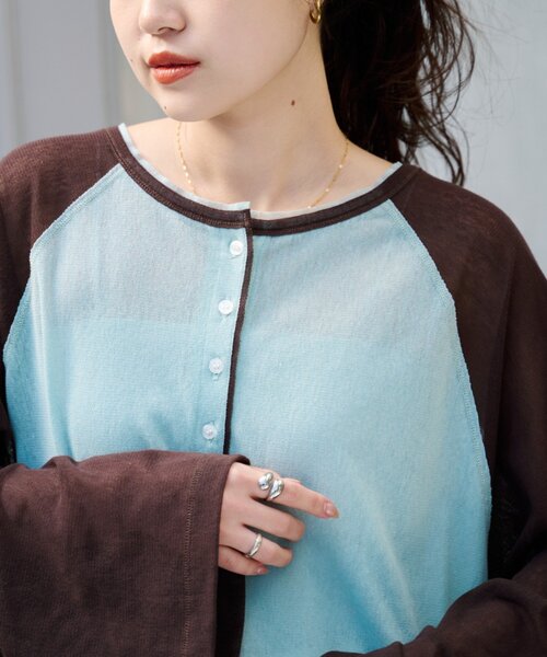 CIAOPANIC TYPY（チャオパニックティピー）の「【2WAY】シアーラグランヘンリーネックTee（Tシャツ/カットソー・レディース・グレー/イエロー/アイボリー/ミント・ONE SIZE）」の13枚目の写真