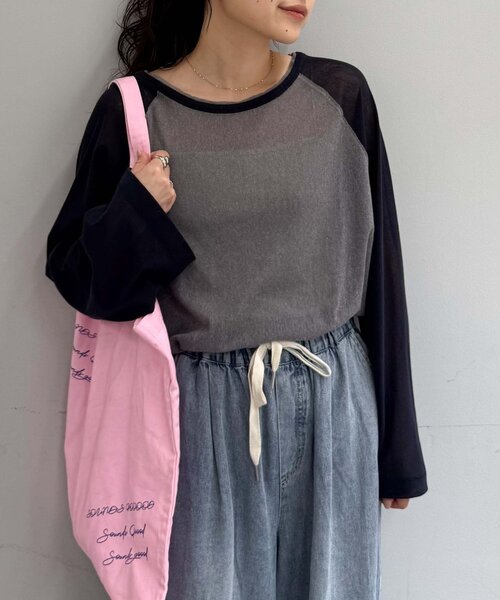 CIAOPANIC TYPY(チャオパニックティピー)の「【一枚で決まる/前後2WAY】シアーラグランヘンリーネックTee(Tシャツ/カットソー・レディース・グレー/イエロー/アイボリー/ミント・ONE SIZE)」の8枚目の写真