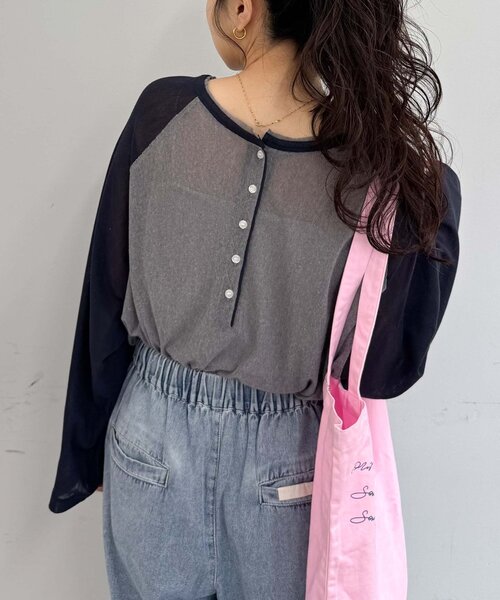 CIAOPANIC TYPY(チャオパニックティピー)の「【一枚で決まる/前後2WAY】シアーラグランヘンリーネックTee(Tシャツ/カットソー・レディース・グレー/イエロー/アイボリー/ミント・ONE SIZE)」の9枚目の写真