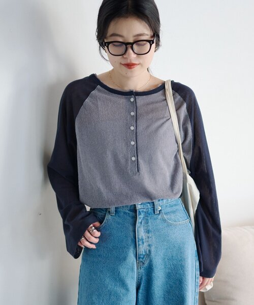 CIAOPANIC TYPY(チャオパニックティピー)の「【一枚で決まる/前後2WAY】シアーラグランヘンリーネックTee(Tシャツ/カットソー・レディース・グレー/イエロー/アイボリー/ミント・ONE SIZE)」の15枚目の写真