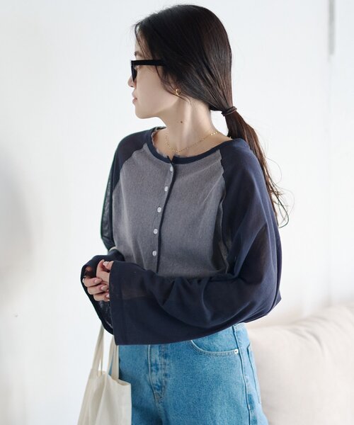 CIAOPANIC TYPY(チャオパニックティピー)の「【一枚で決まる/前後2WAY】シアーラグランヘンリーネックTee(Tシャツ/カットソー・レディース・グレー/イエロー/アイボリー/ミント・ONE SIZE)」の17枚目の写真