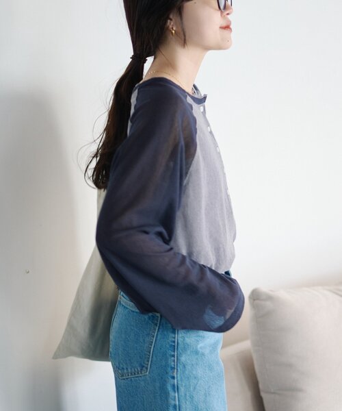 CIAOPANIC TYPY(チャオパニックティピー)の「【一枚で決まる/前後2WAY】シアーラグランヘンリーネックTee(Tシャツ/カットソー・レディース・グレー/イエロー/アイボリー/ミント・ONE SIZE)」の18枚目の写真