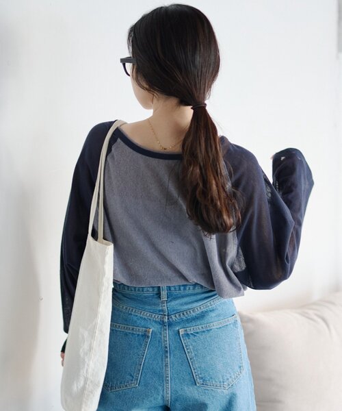 CIAOPANIC TYPY(チャオパニックティピー)の「【一枚で決まる/前後2WAY】シアーラグランヘンリーネックTee(Tシャツ/カットソー・レディース・グレー/イエロー/アイボリー/ミント・ONE SIZE)」の19枚目の写真