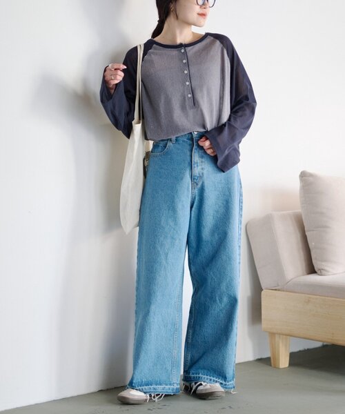 CIAOPANIC TYPY(チャオパニックティピー)の「【一枚で決まる/前後2WAY】シアーラグランヘンリーネックTee(Tシャツ/カットソー・レディース・グレー/イエロー/アイボリー/ミント・ONE SIZE)」の20枚目の写真