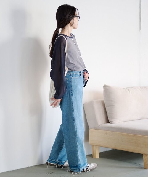 CIAOPANIC TYPY(チャオパニックティピー)の「【一枚で決まる/前後2WAY】シアーラグランヘンリーネックTee(Tシャツ/カットソー・レディース・グレー/イエロー/アイボリー/ミント・ONE SIZE)」の22枚目の写真