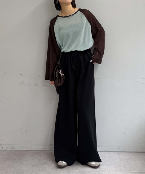CIAOPANIC TYPY(チャオパニックティピー)の「【一枚で決まる/前後2WAY】シアーラグランヘンリーネックTee(Tシャツ/カットソー・レディース・グレー/イエロー/アイボリー/ミント・ONE SIZE)」の5枚目の写真