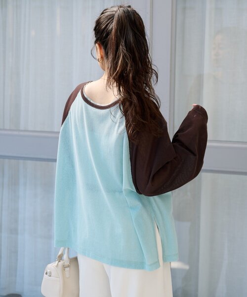 CIAOPANIC TYPY(チャオパニックティピー)の「【一枚で決まる/前後2WAY】シアーラグランヘンリーネックTee(Tシャツ/カットソー・レディース・グレー/イエロー/アイボリー/ミント・ONE SIZE)」の11枚目の写真