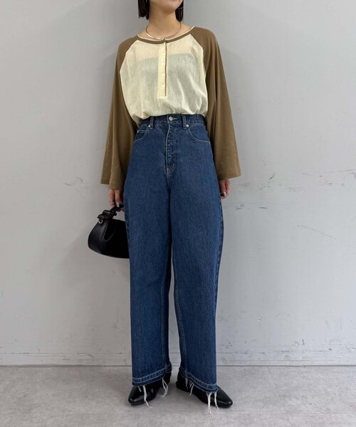 CIAOPANIC TYPY(チャオパニックティピー)の「【一枚で決まる/前後2WAY】シアーラグランヘンリーネックTee(Tシャツ/カットソー・レディース・グレー/イエロー/アイボリー/ミント・ONE SIZE)」の19枚目の写真