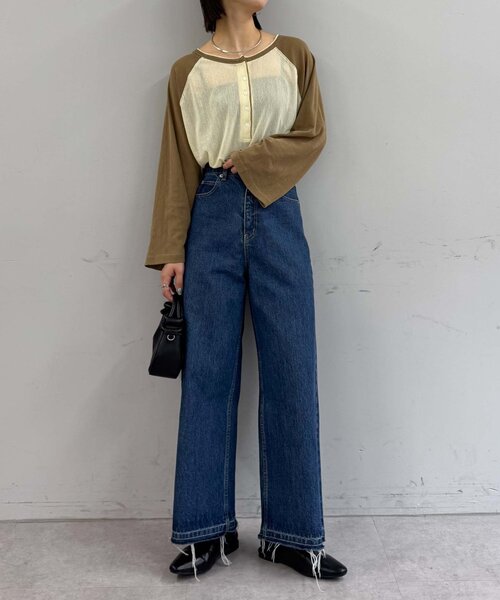 CIAOPANIC TYPY(チャオパニックティピー)の「【一枚で決まる/前後2WAY】シアーラグランヘンリーネックTee(Tシャツ/カットソー・レディース・グレー/イエロー/アイボリー/ミント・ONE SIZE)」の20枚目の写真