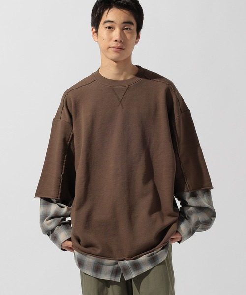 niko and...（ニコアンド）の「レイヤードスリーブプルオーバー（Tシャツ/カットソー・メンズ・ブラウン/ライトグレー/ブラック・LARGE/MEDIUM）」の7枚目の写真