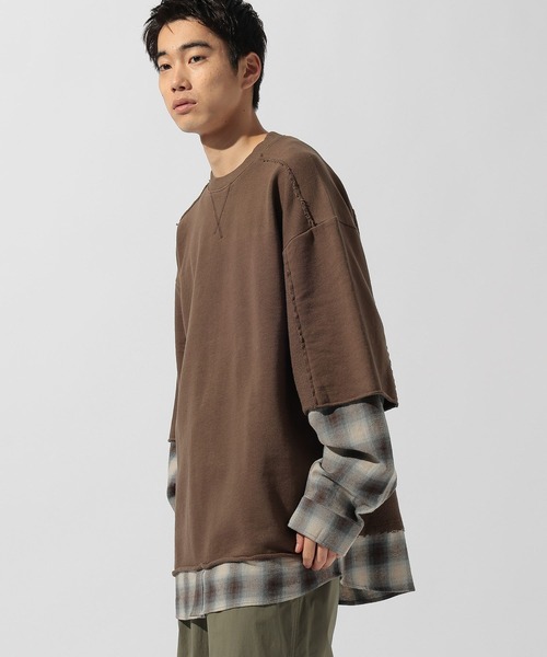 niko and...（ニコアンド）の「レイヤードスリーブプルオーバー（Tシャツ/カットソー・メンズ・ブラウン/ライトグレー/ブラック・LARGE/MEDIUM）」の8枚目の写真