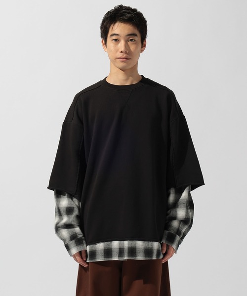 niko and...（ニコアンド）の「レイヤードスリーブプルオーバー（Tシャツ/カットソー・メンズ・ブラウン/ライトグレー/ブラック・LARGE/MEDIUM）」の9枚目の写真