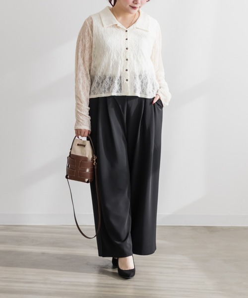 CLETTE(クレット)の「CLETTEオリジナルストレッチレースシャツ(シャツ/ブラウス・レディース・サックスブルー/ブラック/アイボリー・3L/LL/4L)」の5枚目の写真