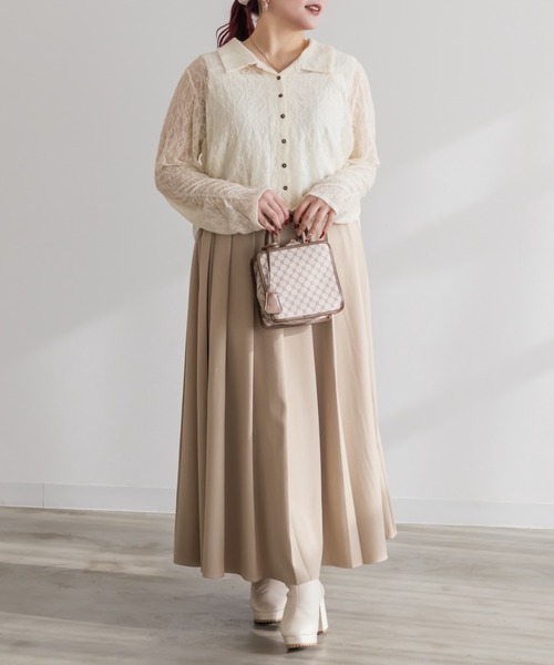 CLETTE(クレット)の「CLETTEオリジナルストレッチレースシャツ(シャツ/ブラウス・レディース・サックスブルー/ブラック/アイボリー・3L/LL/4L)」の6枚目の写真