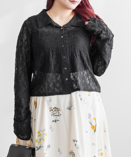 CLETTE(クレット)の「CLETTEオリジナルストレッチレースシャツ(シャツ/ブラウス・レディース・サックスブルー/ブラック/アイボリー・3L/LL/4L)」の8枚目の写真