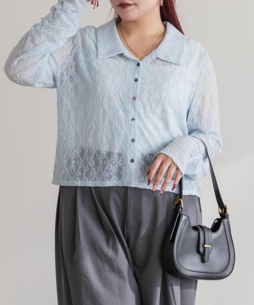 CLETTE(クレット)の「CLETTEオリジナルストレッチレースシャツ(シャツ/ブラウス・レディース・サックスブルー/ブラック/アイボリー・3L/LL/4L)」の11枚目の写真
