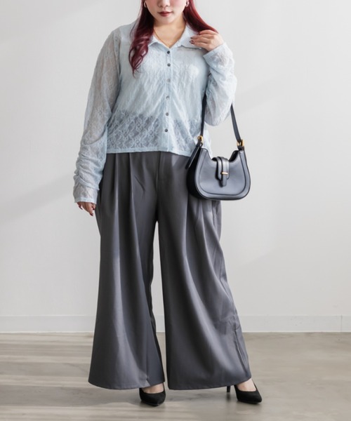 CLETTE(クレット)の「CLETTEオリジナルストレッチレースシャツ(シャツ/ブラウス・レディース・サックスブルー/ブラック/アイボリー・3L/LL/4L)」の12枚目の写真