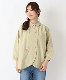 花刺繍入り7分袖ブラウス